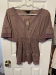 Nwt Crown Of Heart Womans Mauve Crochet Accent Bell Sleeves V-neck Top Medium. Fixed Price $15.00.