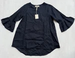 New Crown Linen Ruffle Sleeve Top Sz Tunic Minimalist Coastal Luxury Navy. Fixed Price $27.74.