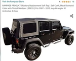 Rampage Products Factory Replacement Soft Top Sail Cloth, Black Diamond Color. Fixed Price $375.00.