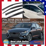 Fits Accent 2018-2022 Jdm Mugen Style Tinted Window Vent Visors W/ Chrome Trims. Fixed Price $39.99.