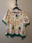 Crown & Ivy Floral Peasant Top Puff Sleeve Tassel Tie Scallop Hem Cotton Size Xl. Fixed Price $24.00.